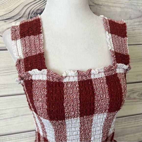 Loft Rust & White Smocked Stretchy Peplum Sleeveless Top - Picture 3 of 10